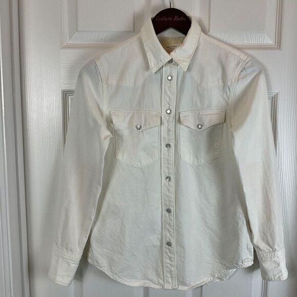 Rag And Bone Corbet Button Up Jean Shirt XS Vintage White Pearl Snaps Western N1 - Picture 2 of 12